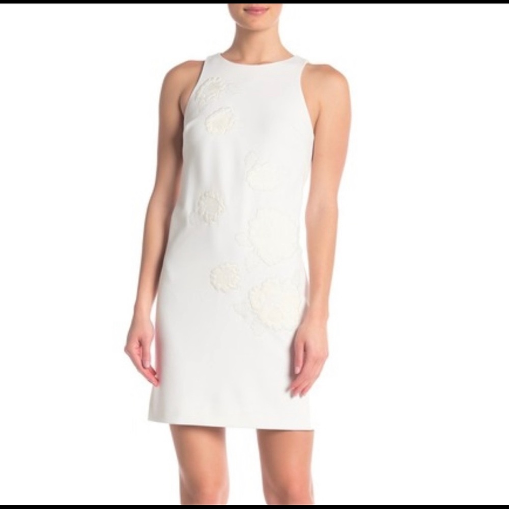 Betsey Johnson White Appliqué Crepe Dress, Size 14
